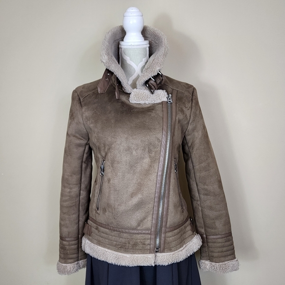 Zara Taupe Shearling Jacket - Picture 8 of 16